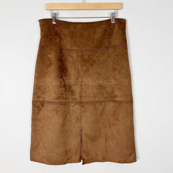 NEW Chaps Brown Faux Suede Pencil Midi Skirt Fall Classic Size 10 Women's - Picture 2 of 4